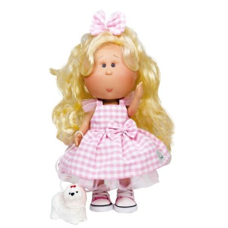 Papusa Nines D'Onil, Mia, cu parul blond, cu catel, cu articulatii, cu miros de vanilie, 30 cm - imagine 6